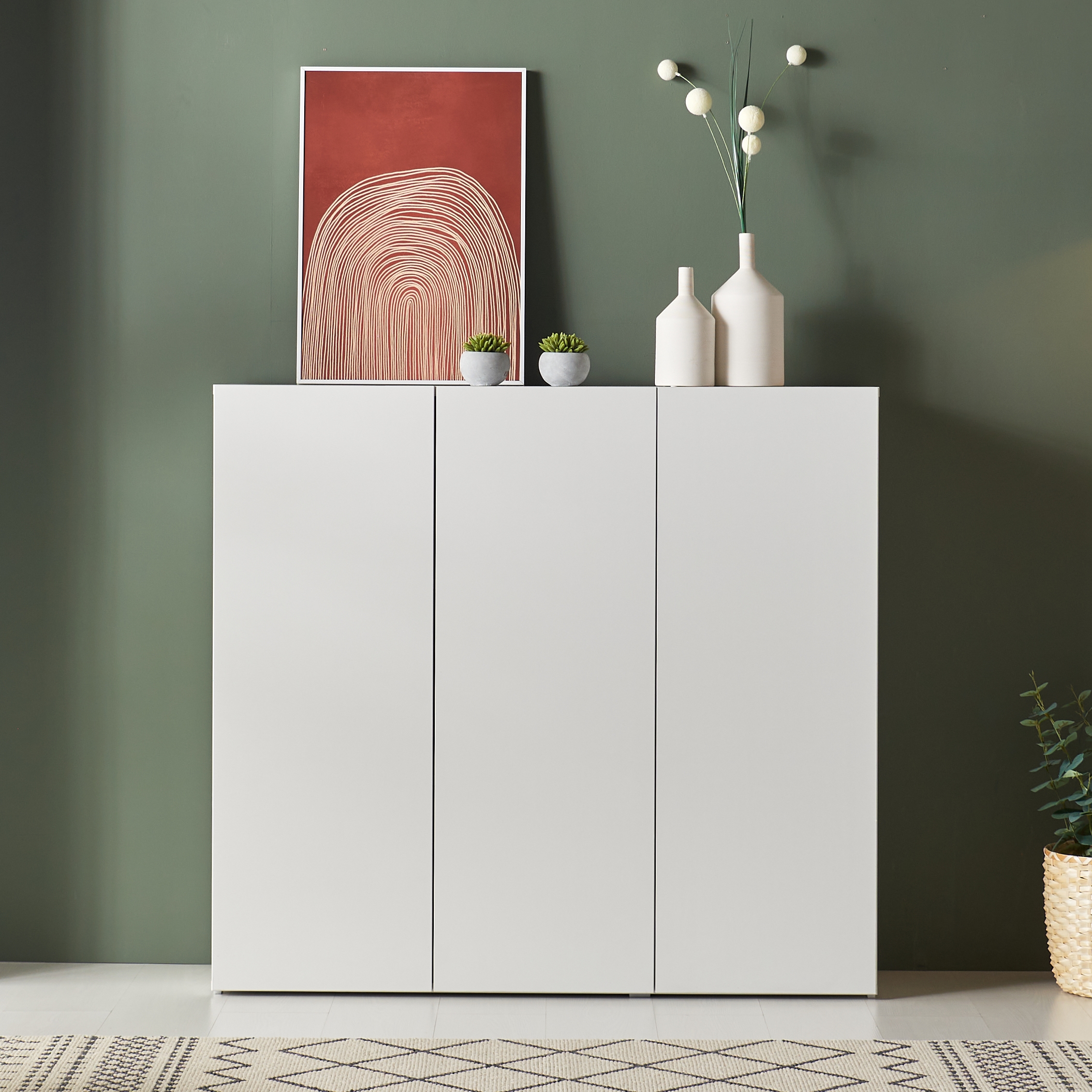 3단수납장 1200 폭좁은 높은 다용도 베란다 거실 복도수납장 슬림 화이트에지