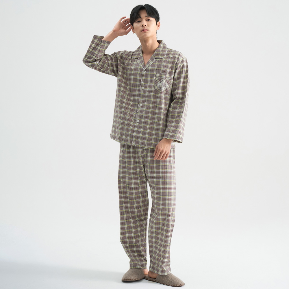 연두체크 피치기모 순면 남성 잠옷 파자마 바지 - 상세 이미지 3