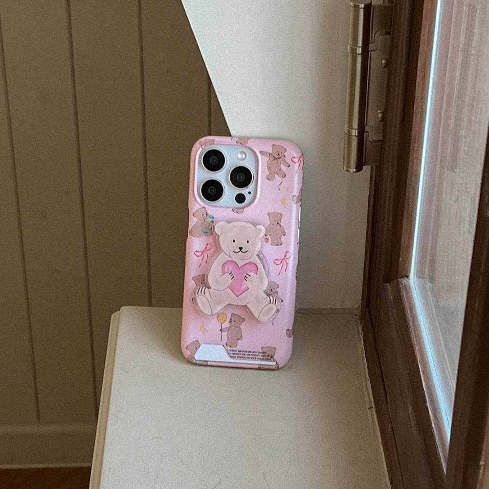sweet bear pattern 아이폰 16pro 카드수납 하드 케이스 - 상세 이미지 2