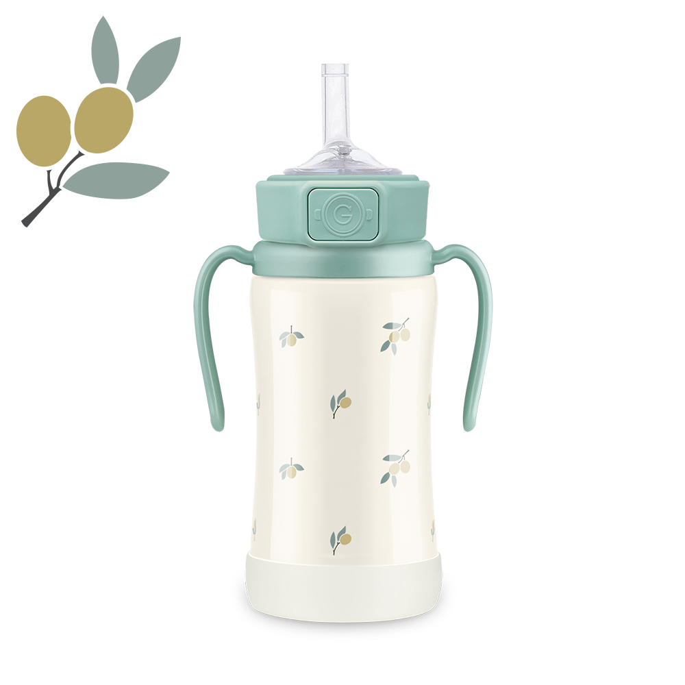 그로미미 스테인리스 빨대컵 보온 어린이집물병 올리브 300ml