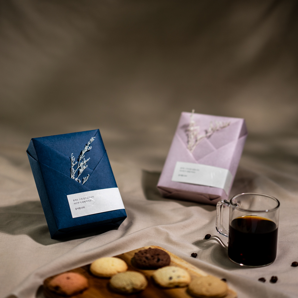 결혼식 답례품 회사 조문 선물용 홀리넨 선물  D1 단아 블루 15답례(커피1개, 쿠키5개)