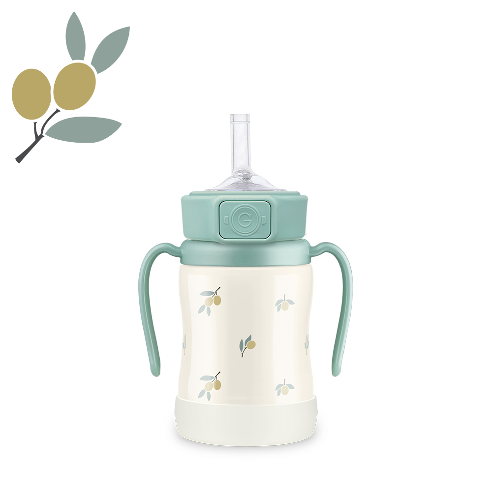 그로미미 스텐빨대컵 어린이집 아기보온물병 올리브 200ml