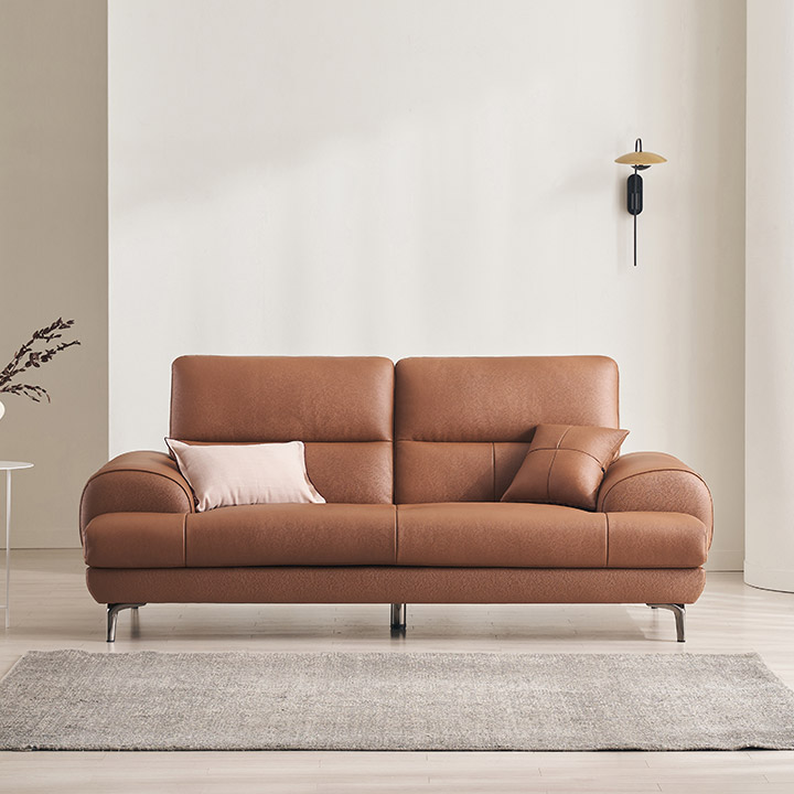 삼익가구 베이번 천연 통가죽 소파 스툴미포함, 카멜, 3인용