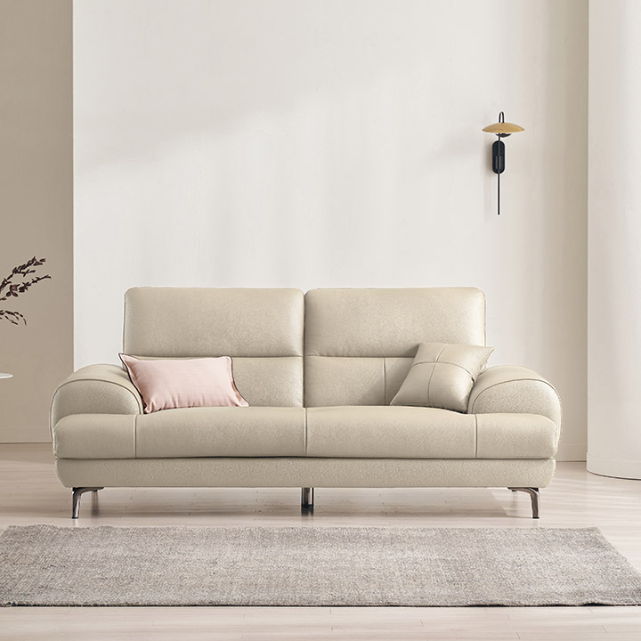 삼익가구 베이번 천연 통가죽 소파 스툴미포함, 라이트베이지, 3인용