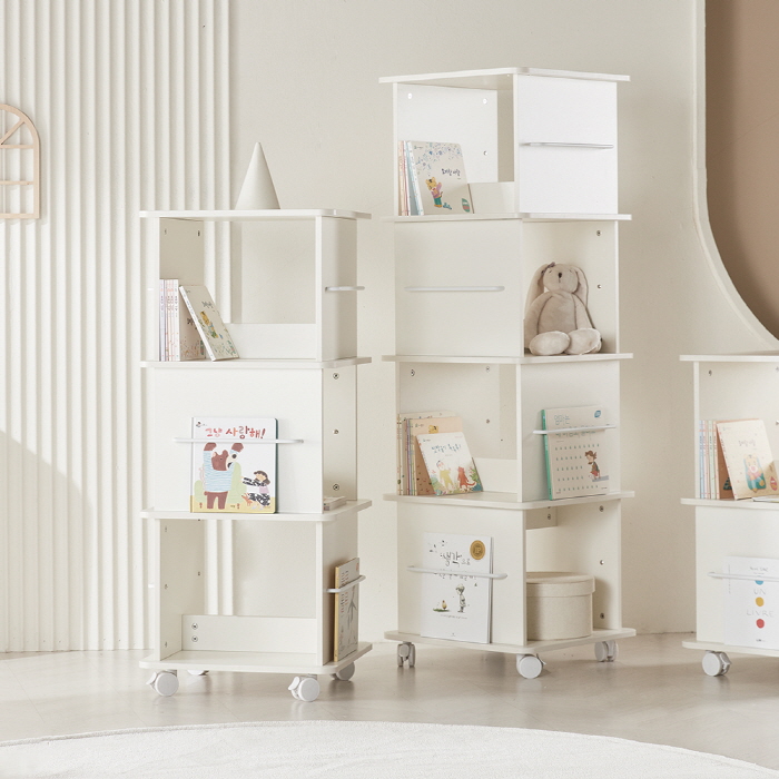 [+쿠폰&N포인트] 미누 전면 수납장 책꽂이 이동식 회전책장 3단 - 상세 이미지 4