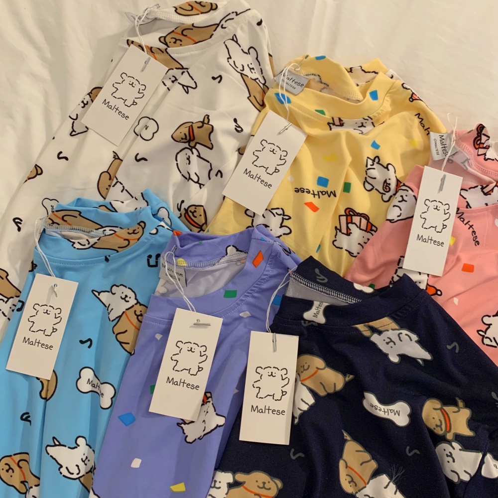 치즈 멍뭉이 몰티즈 긴팔 잠옷세트 커플 패밀리 수면 피치 파자마파티