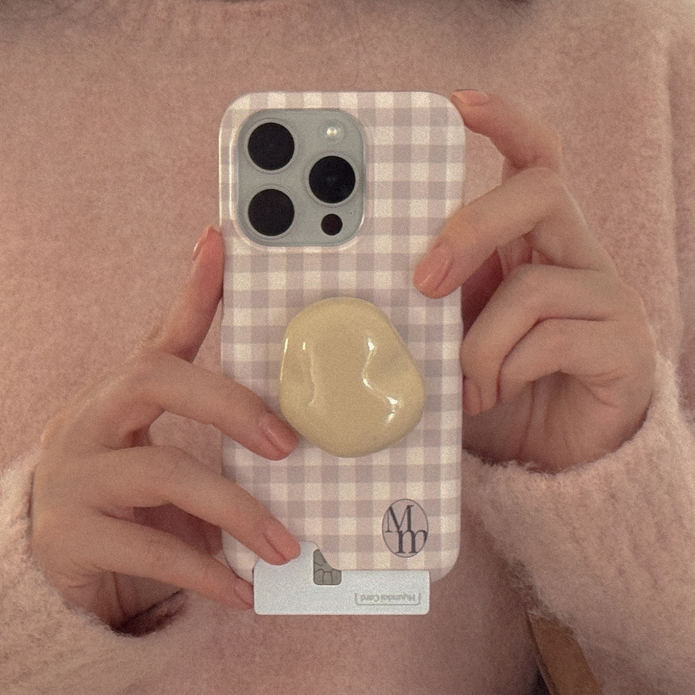 [mm] pastel check 아이폰 16pro 카드수납 하드 케이스 blue - 상세 이미지 2