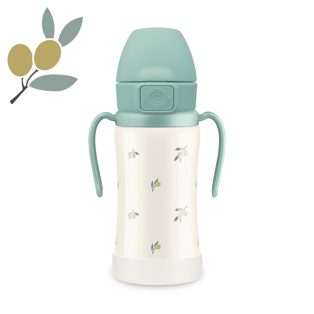 그로미미 스테인리스 빨대컵 보온 어린이집물병 올리브 300ml