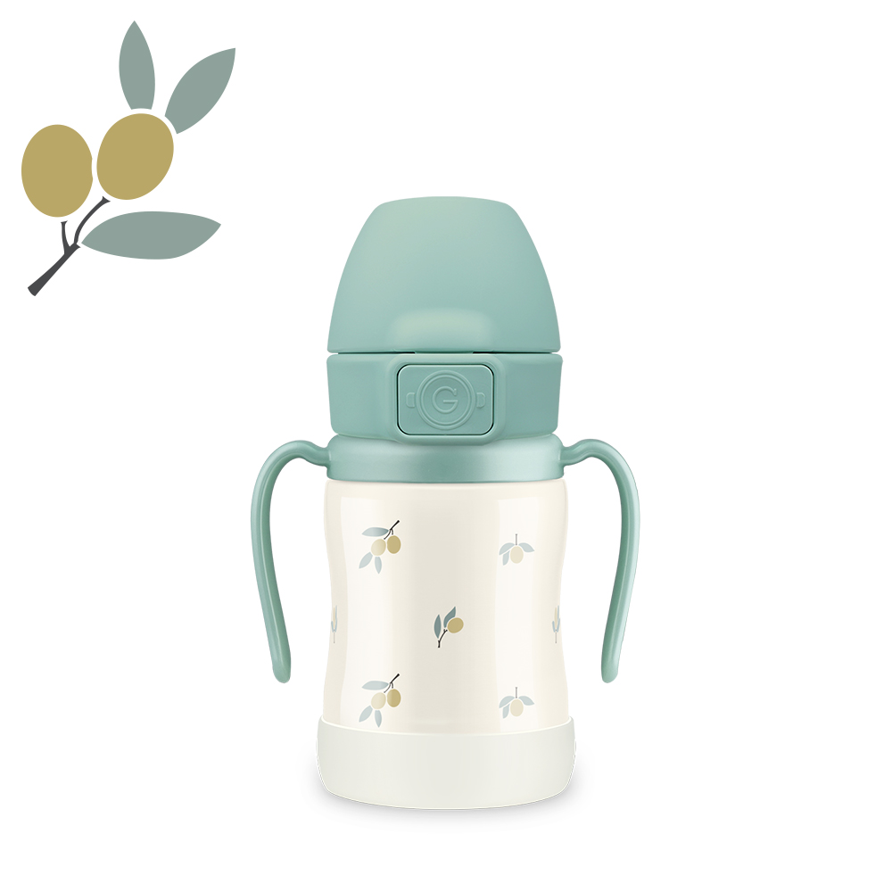 그로미미 스텐빨대컵 어린이집 아기보온물병 올리브 200ml