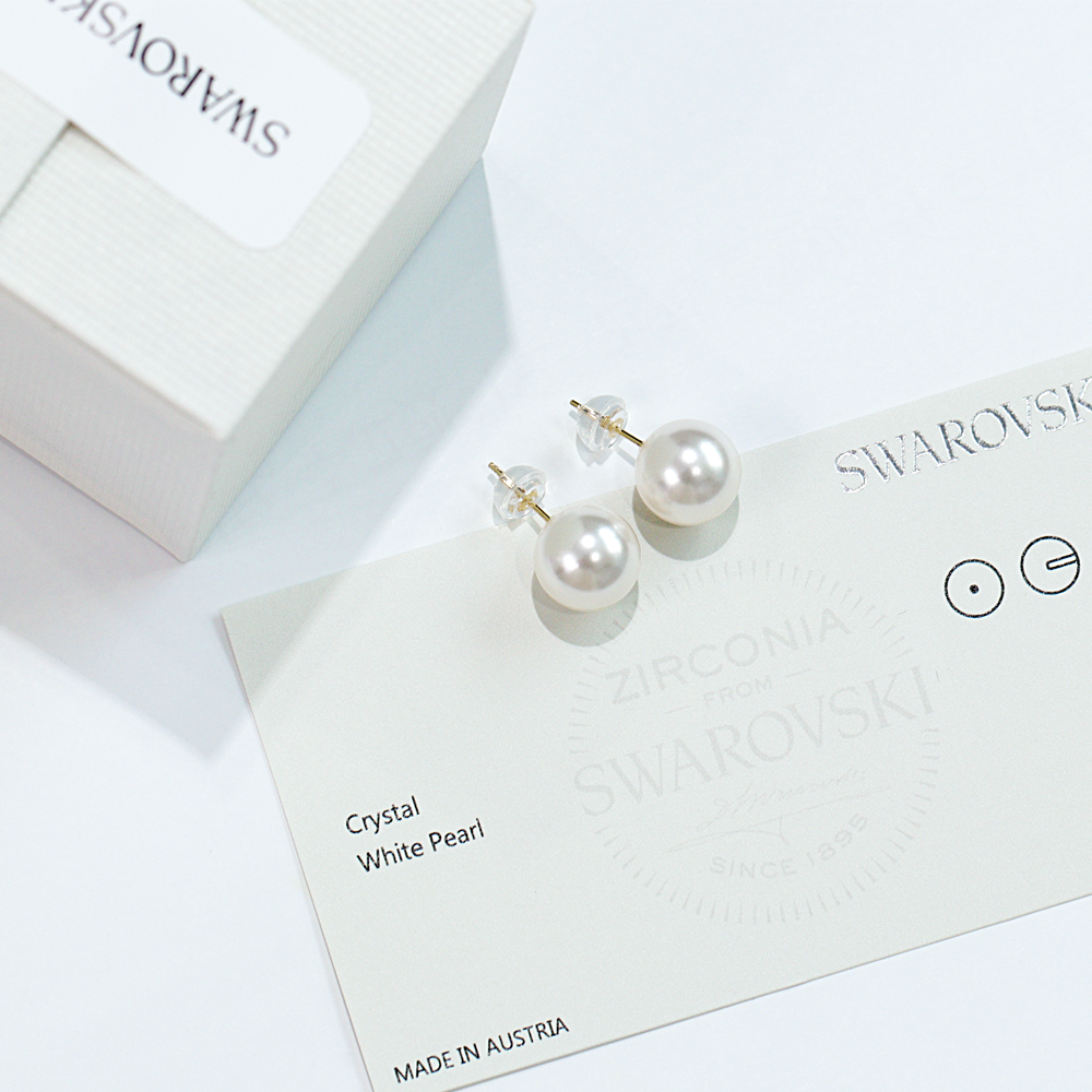 심플 5mm 8mm 10mm 14K 금 스와로브스키 진주귀걸이 - 상세 이미지 3