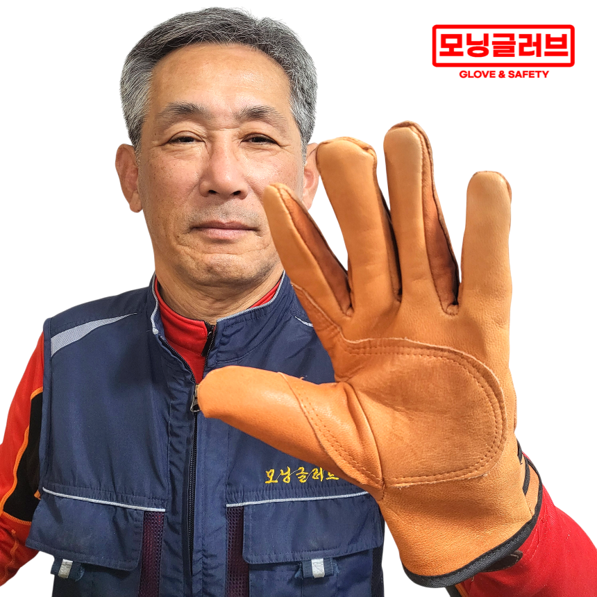 모닝글러브 알곤 티그 용접 가죽장갑 양피 밤색 이중덧댐 내피형 정비 배관 작업 - 메인 이미지