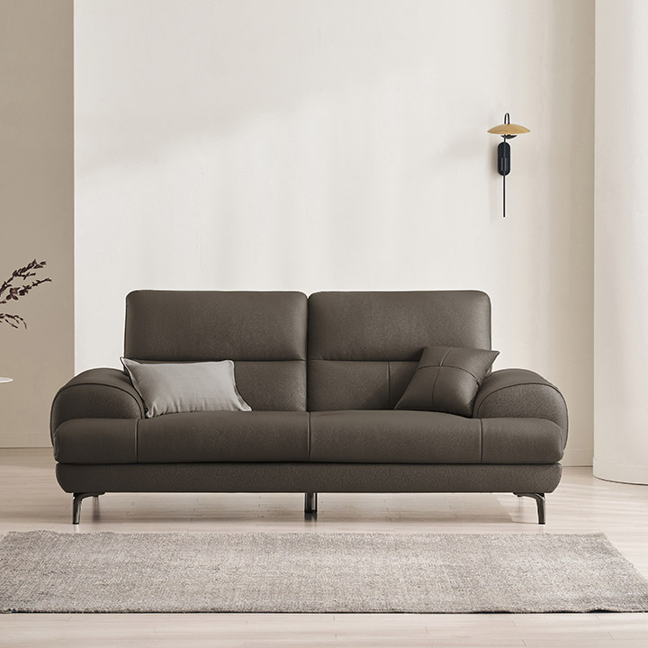 삼익가구 베이번 천연 통가죽 소파 스툴미포함, 머드그레이, 3인용