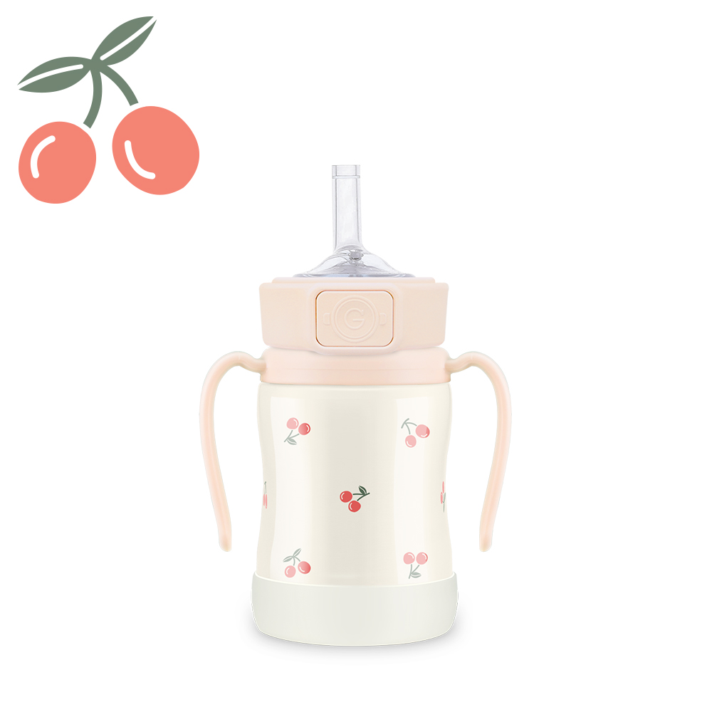 그로미미 스텐빨대컵 어린이집 아기보온물병 체리쉬 200ml