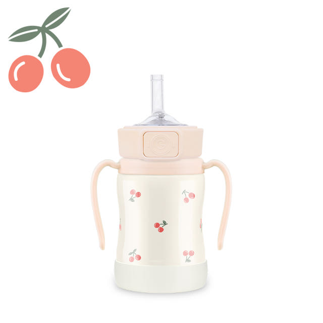 그로미미 스텐빨대컵 어린이집 아기보온물병 체리쉬 200ml