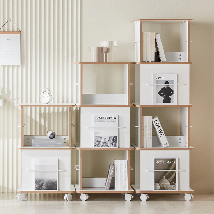 [+쿠폰&N포인트] 미누 전면 수납장 책꽂이 이동식 회전책장 3단 - 상세 이미지 5