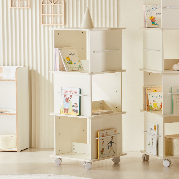 [+쿠폰&N포인트] 미누 전면 수납장 책꽂이 이동식 회전책장 3단 - 상세 이미지 2
