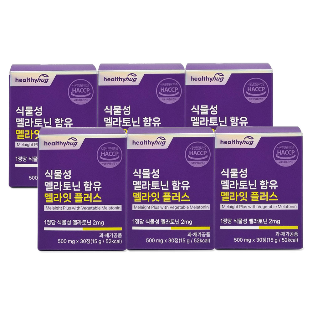헬씨허그 식물성 멜라토닌 2mg 함유 멜라잇 플러스 500mg 30정, 6개 - 상품 이미지