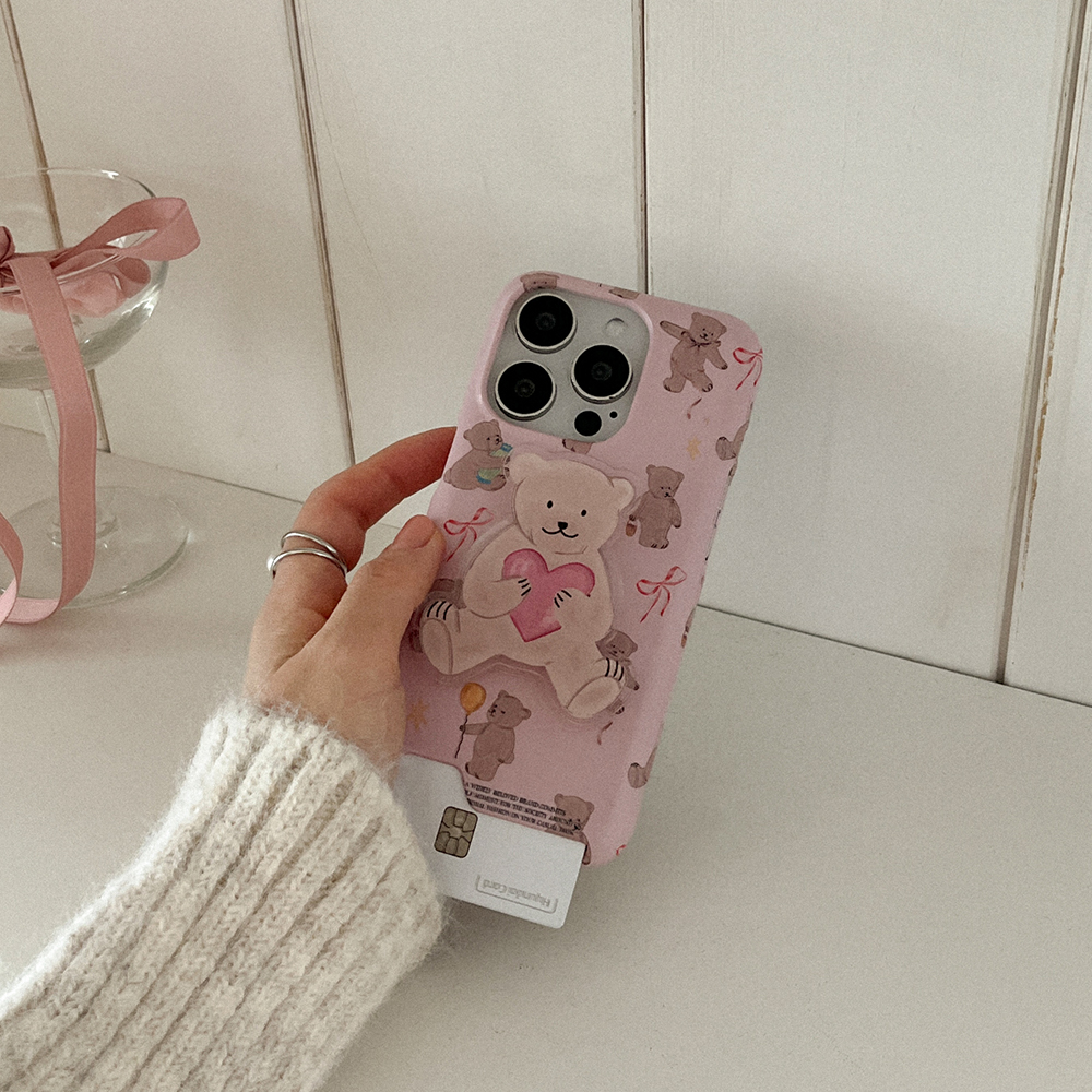 sweet bear pattern 아이폰 16pro 카드수납 하드 케이스 - 상세 이미지 3