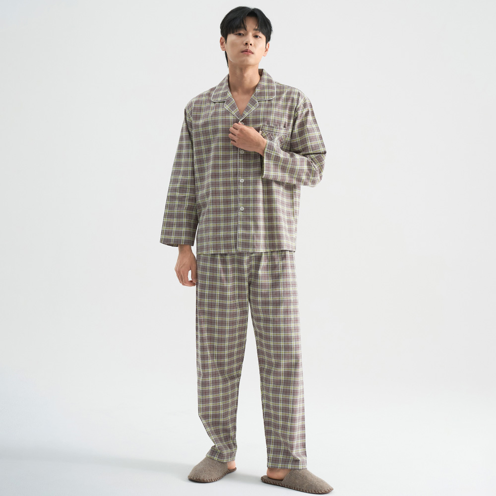 연두체크 피치기모 순면 남성 잠옷 파자마 바지 - 상세 이미지 2