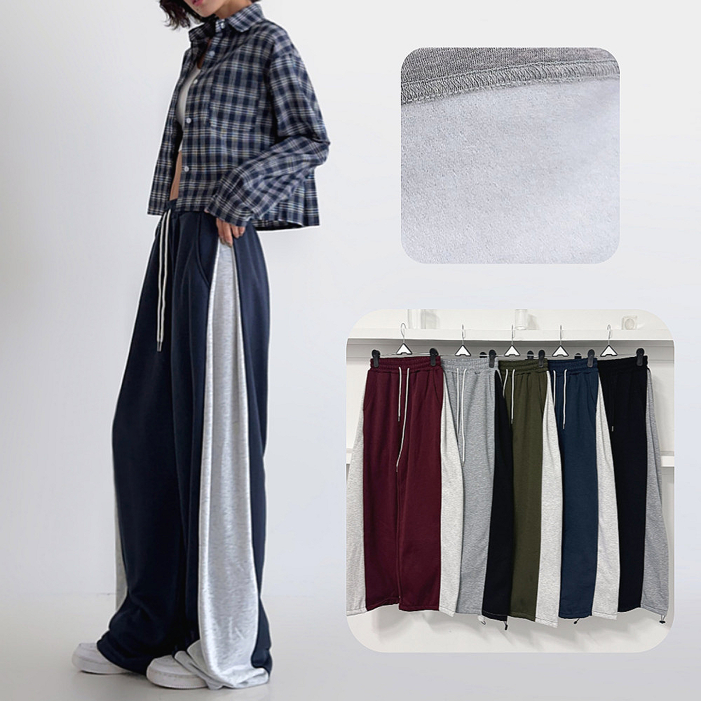 로라벨 모니 기모바지 트레이닝 팬츠 와이드 조거 밴딩 코튼 겨울 벌룬 츄리닝 트랙 키작녀 - 상품 이미지