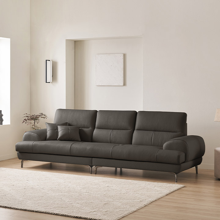 삼익가구 베이번 천연 통가죽 소파 스툴미포함, 머드그레이, 4인용