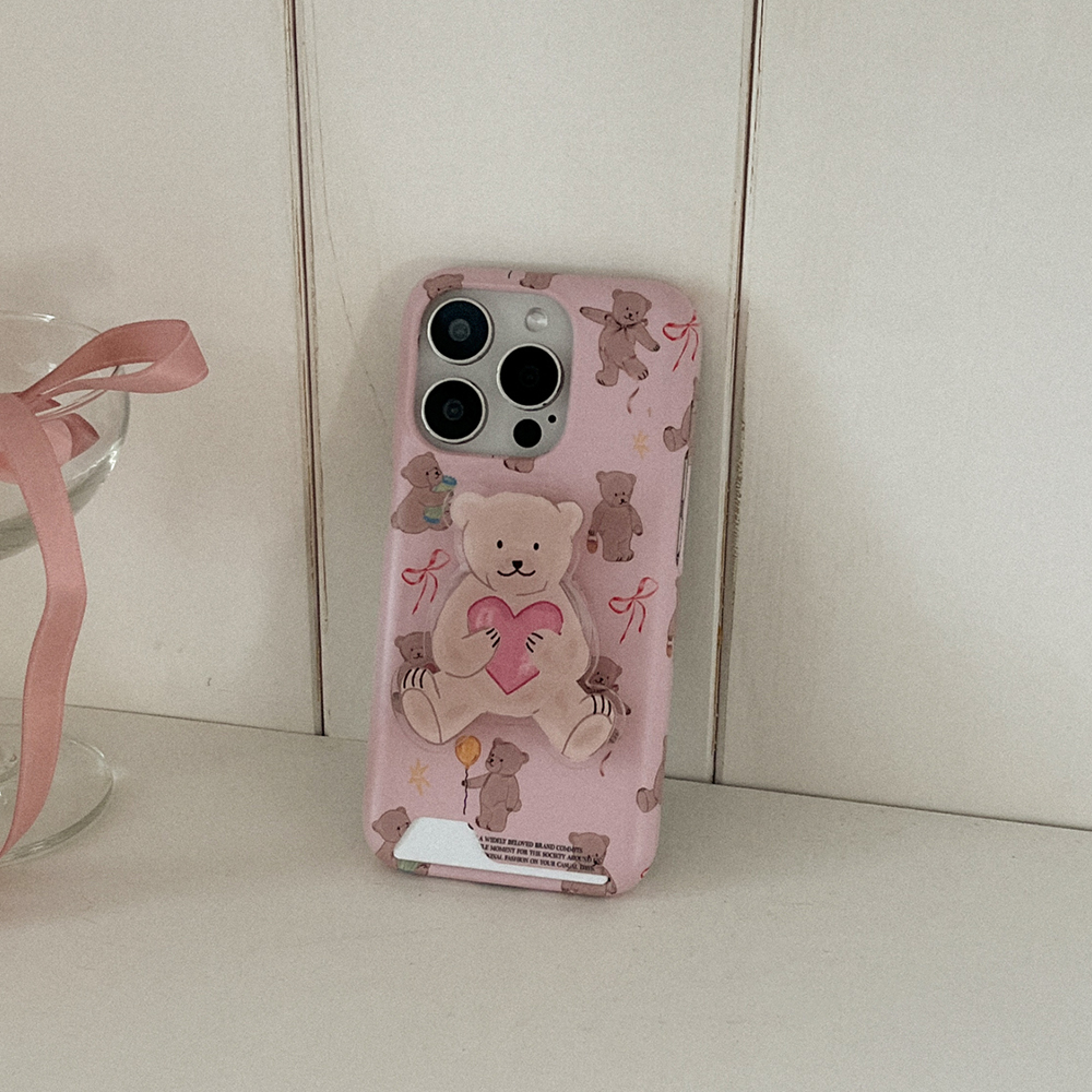 sweet bear pattern 아이폰 16pro 카드수납 하드 케이스 - 상세 이미지 4
