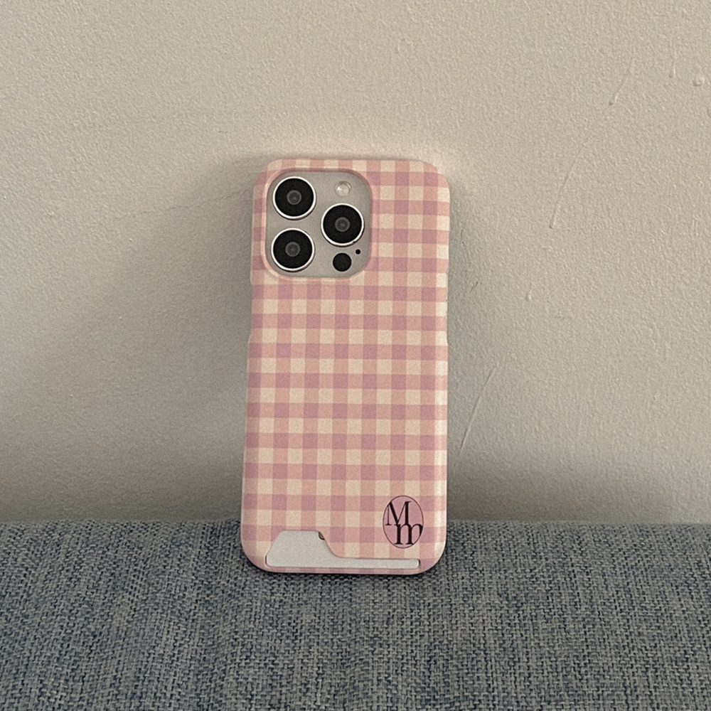 [mm] pastel check 아이폰 16pro 카드수납 하드 케이스 blue - 상세 이미지 3