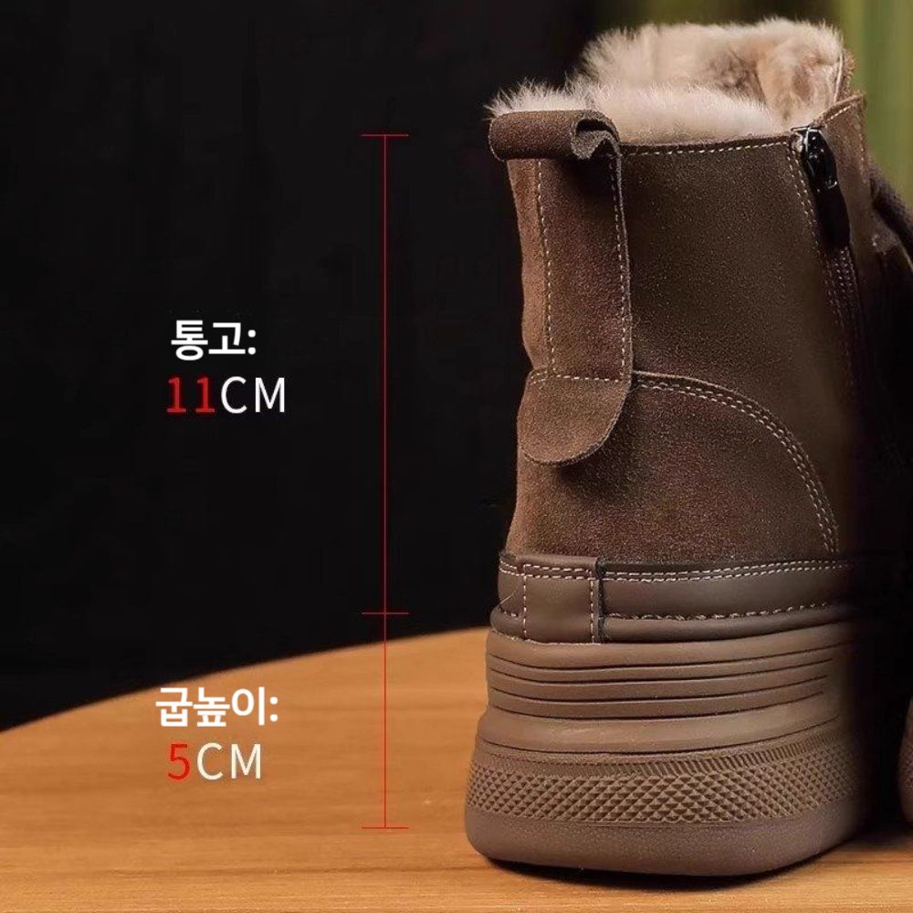 겨울 앵클부츠 여성 방한화 여성용 키높이 발편한 양털 퍼 스웨이드 - 상세 이미지 4