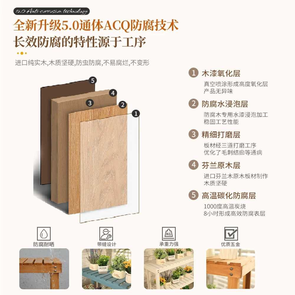 원목화분받침대 방부목 야외 다육 펜션 선반 거치대 60cm - 상세 이미지 4