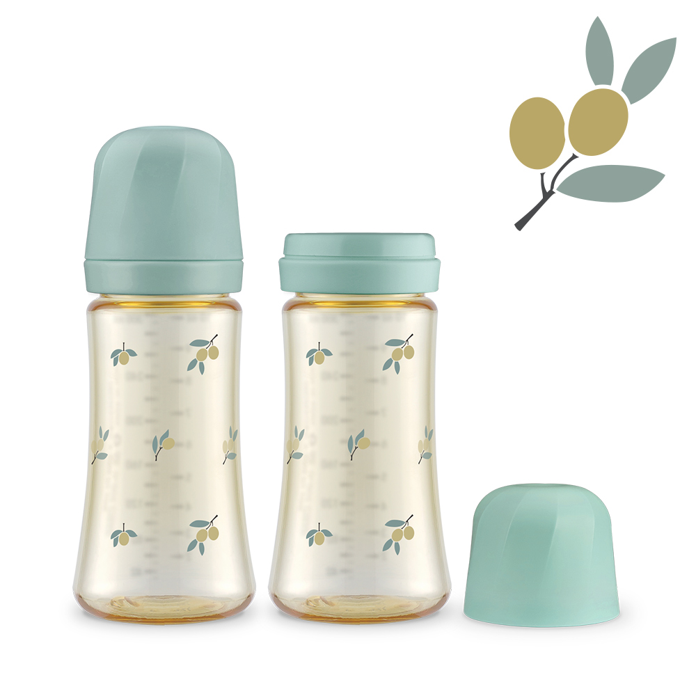 그로미미 PPSU 아기젖병 빨대컵호환 대용량 트윈팩 올리브 300ml - 메인 이미지