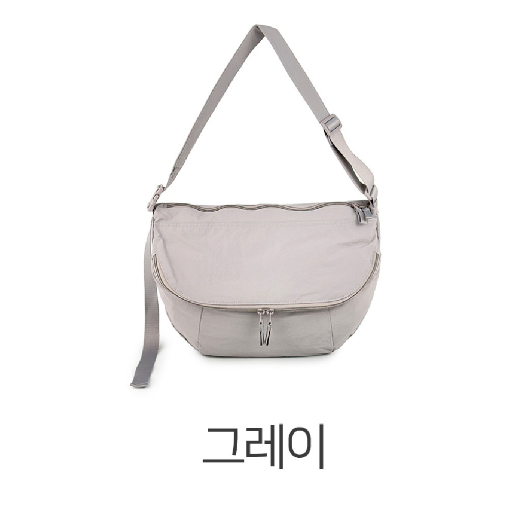 가벼운 빅사이즈 포켓 숄더 크로스백 무지 캐주얼 경량 천 라운드 크로스가방 - 상세 이미지 3