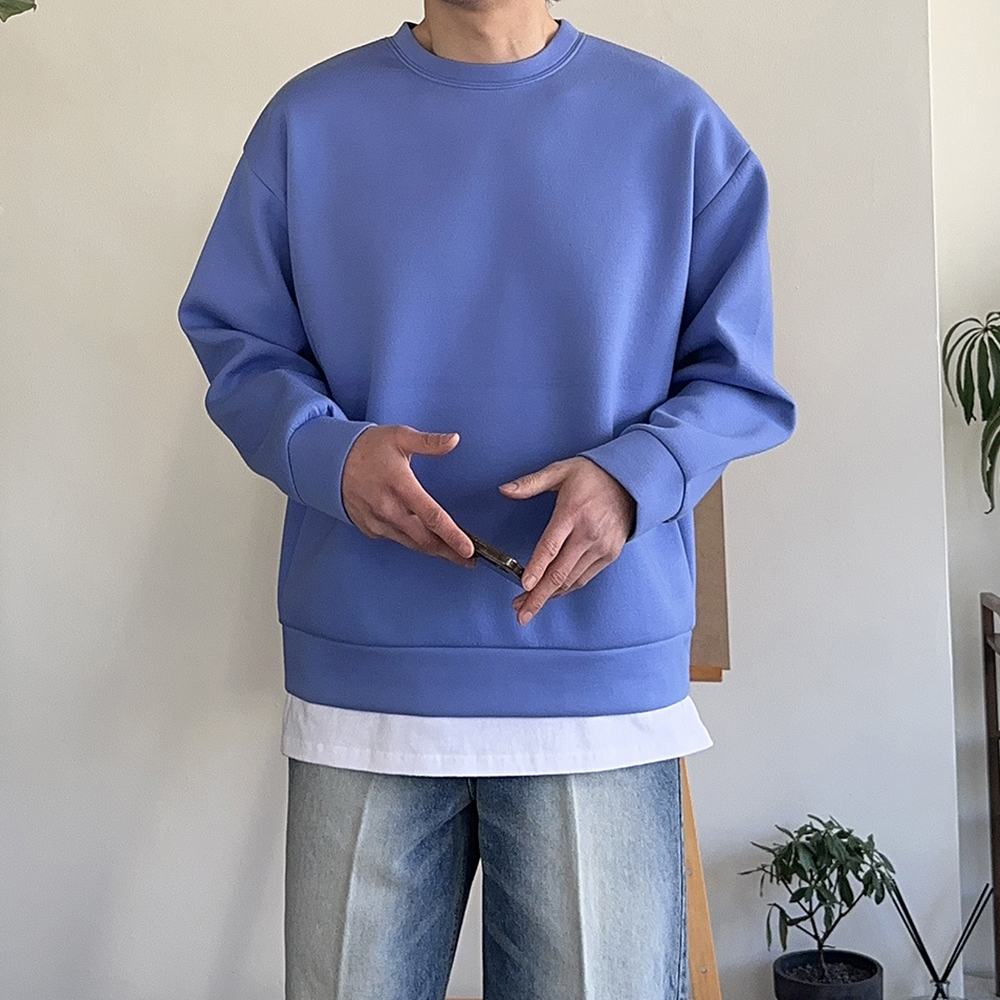 남자 맨투맨 구김없는 네오프렌 커플 오버핏 맨투맨 남자 긴팔티 - 상세 이미지 5