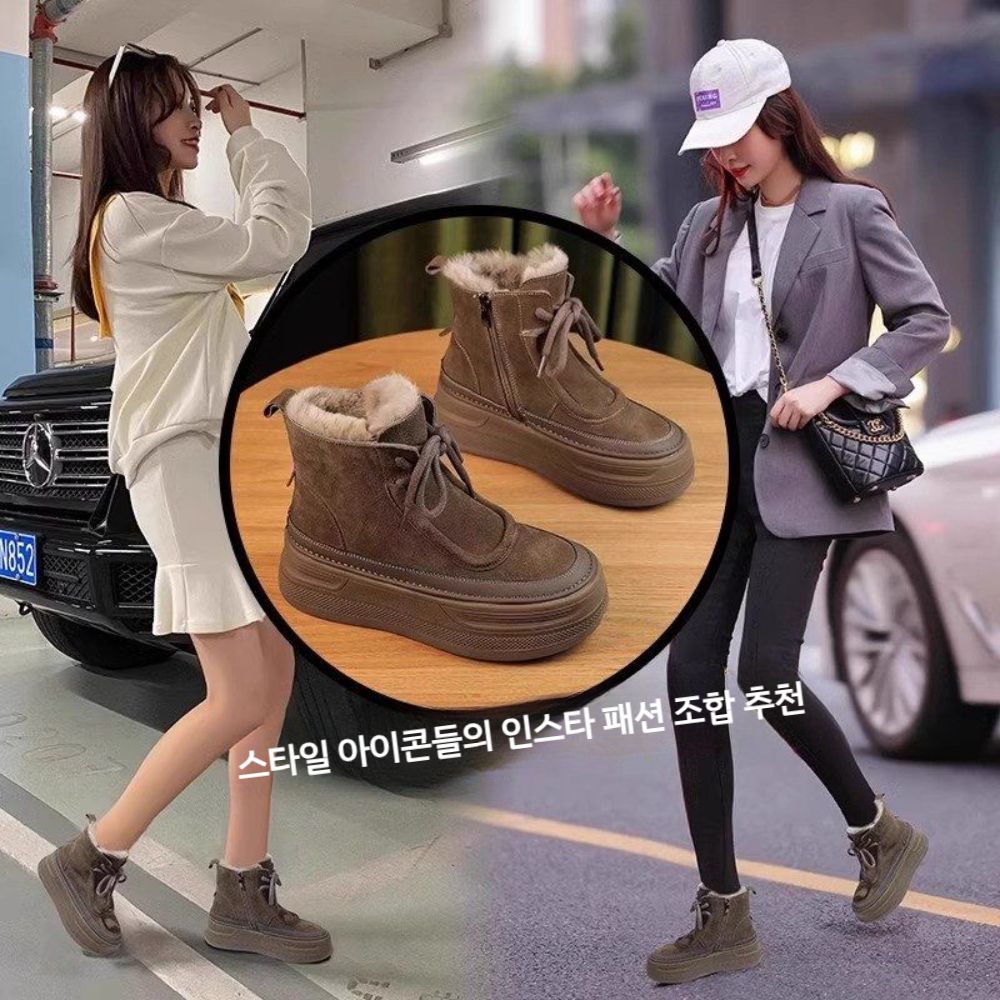 겨울 앵클부츠 여성 방한화 여성용 키높이 발편한 양털 퍼 스웨이드 이미지 6