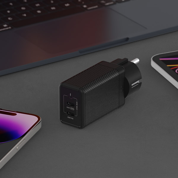 USB PD 65W PPS GaN 접지 듀얼 초고속 충전기 GC820 블랙