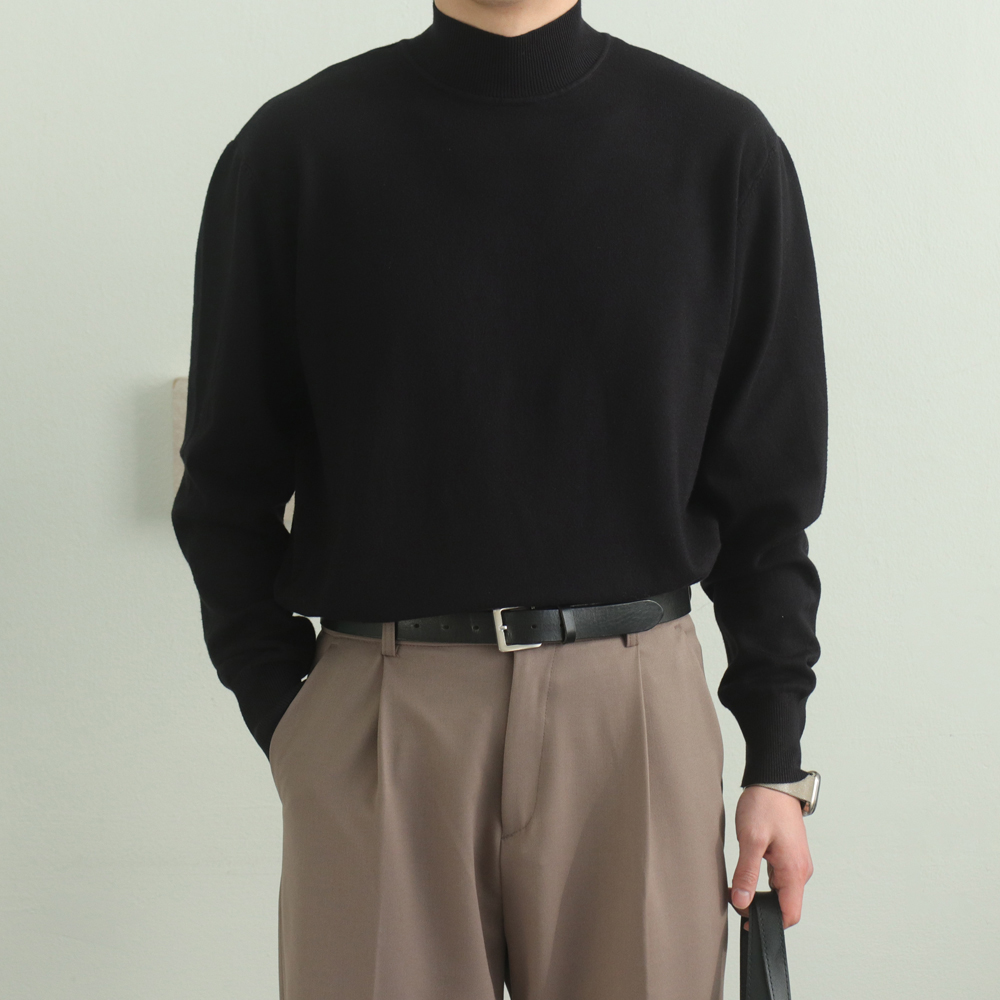 남자 니트 반목폴라 모크넥 비스코스 남자 캐시미어니트