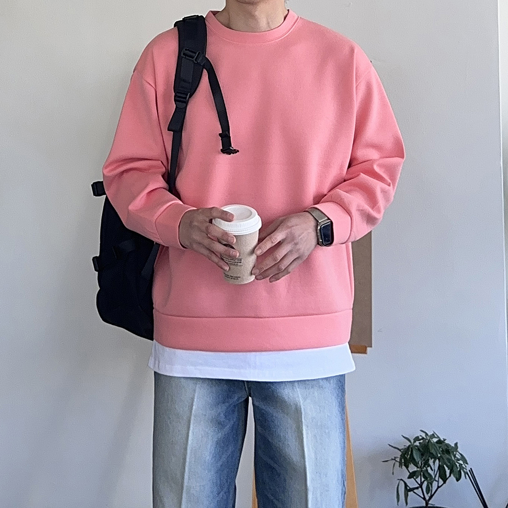 남자 맨투맨 구김없는 네오프렌 커플 오버핏 맨투맨 남자 긴팔티 - 상세 이미지 4