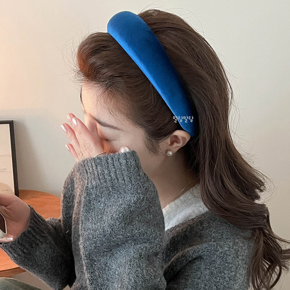 와이드 벨벳 헤어밴드 긴머리 볼륨 겨울 굵은머리띠 - 상세 이미지 5