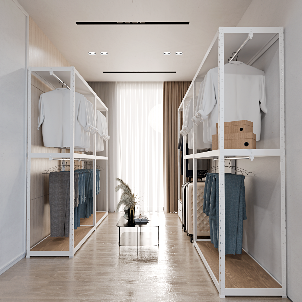 랙셈블 시스템행거 맞춤형 철제 조립식 드레스룸 옷걸이 옷장 오픈형 11자형 A타입