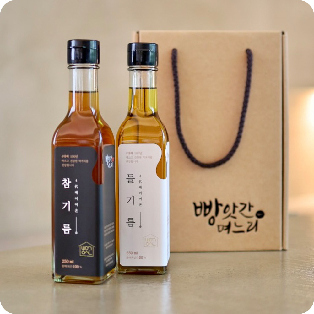 빵앗간며느리 국산 고소한 방앗간 참기름 들기름 250mL 2종 선물세트 설 추석 명절선물 - 상품 이미지