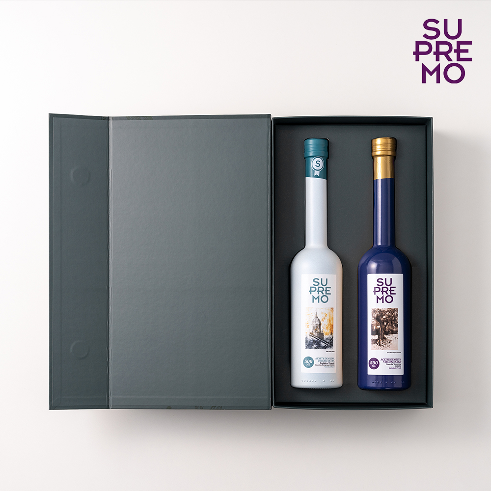 수프리모 엑스트라버진 올리브오일 500ml 2종 선물세트, 그린 쇼핑백 동봉 - 상세 이미지 2