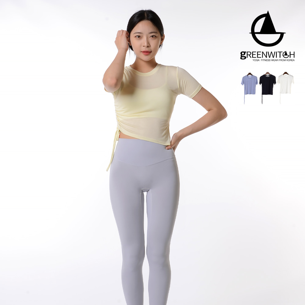 그리니치 요가복 옆스트링 크롭탑 슬림 반팔 티셔츠 - 상세 이미지 4