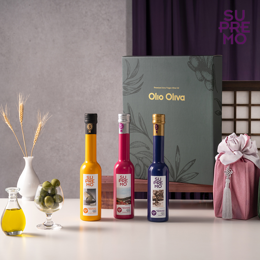수프리모 엑스트라버진 올리브오일 250ml 3종 선물세트, 그린 쇼핑백 동봉 - 상세 이미지 2
