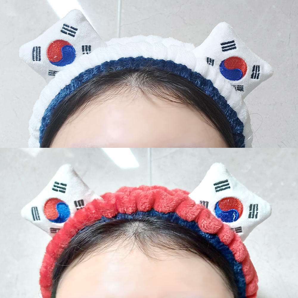 태극기 캐릭터 세안밴드 헤어밴드 세수 목욕 머리띠 아동부터 주니어 여성용 외국인 친구 선물 - 상품 이미지