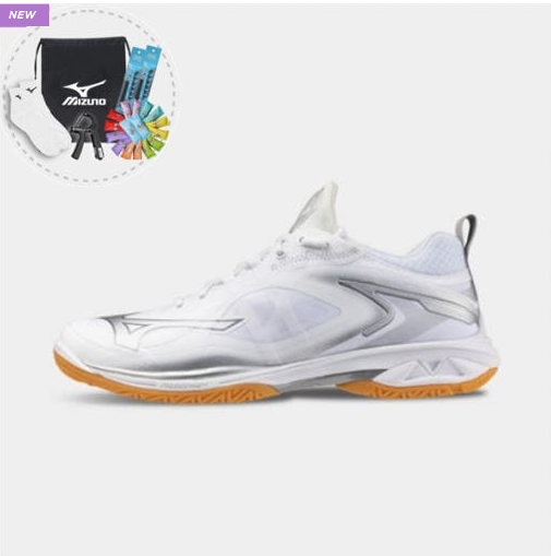 미즈노 MIZUNO 웨이브 클로네오3 71GA247318 화이트 실버 배드민턴화 배구화 탁구화 인도어화 핸드볼화 체대입시화 - 상품 이미지