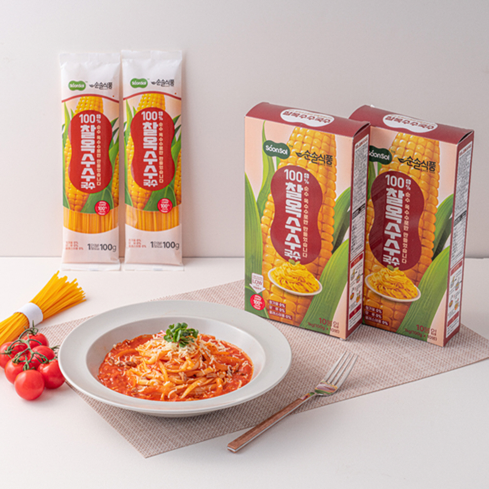 [1+1] 순솔 100% 찰옥수수국수 1kg+1kg (100g x 총20봉) 파스타면 고단백질 제로슈가 무가당 무첨가물 저칼로리면 찰옥수수면 글르텐프리 - 상세 이미지 2