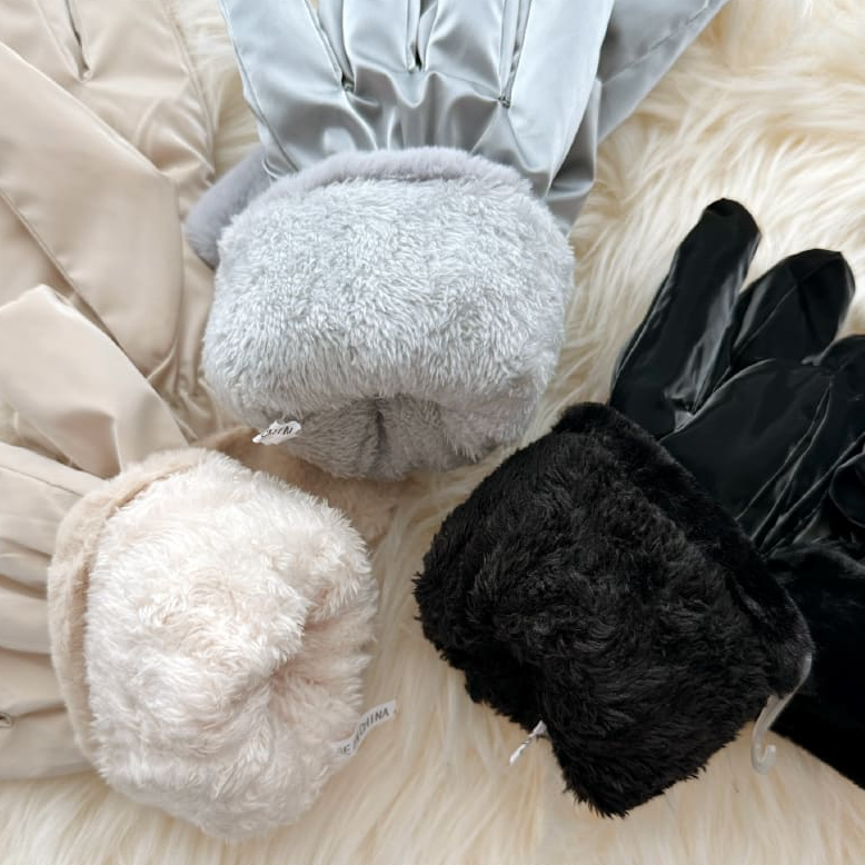 따뜻한 여성패딩장갑 예쁜 여자겨울장갑 보온 방한 털 기모장갑 핸드폰 휴대폰 스마트폰 터치 - 상세 이미지 3