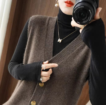 [해외]비수기 캐시미어 니트 조끼 가디건 봄 가을 v 넥 민소매 루즈한 스웨터