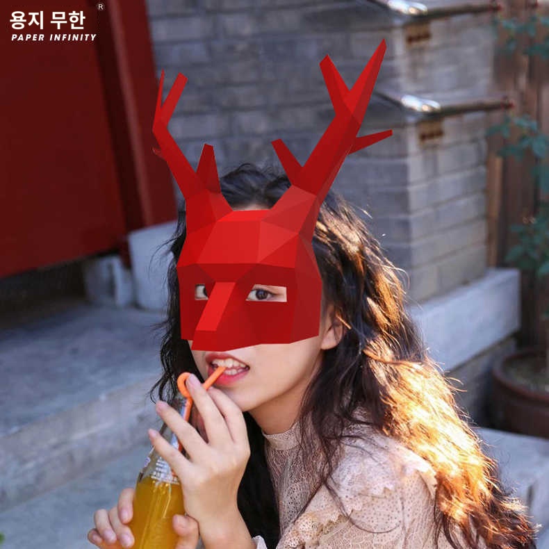 동물 마스크 종이 순록 뿔 사슴 가면 무도회 - 상세 이미지 5