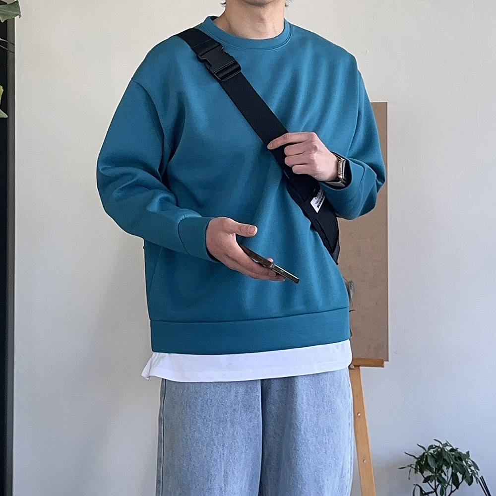 남자 맨투맨 구김없는 네오프렌 커플 오버핏 맨투맨 남자 긴팔티 - 상세 이미지 3