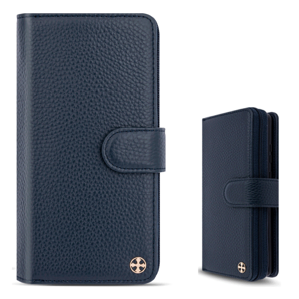 천연소가죽 핸드폰 다이어리 지퍼 지갑 케이스 빅터 네이비, 갤럭시노트20 울트라